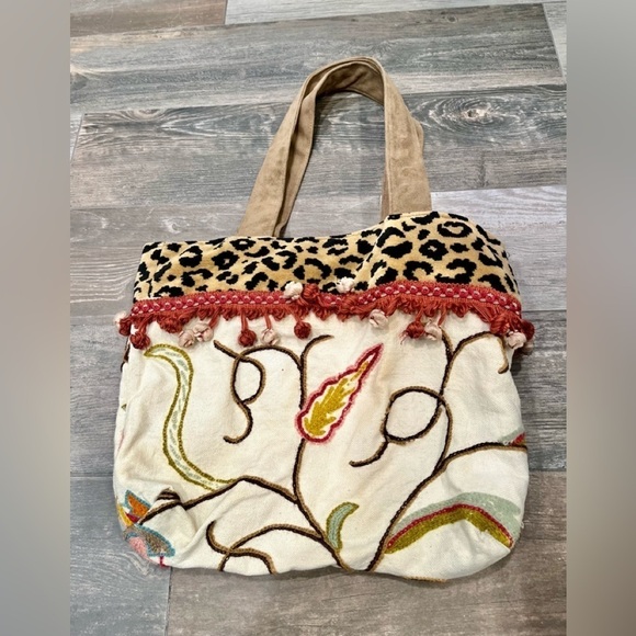 handmade embroidery Crewel fabric shoulder tote purse - Picture 1 of 7